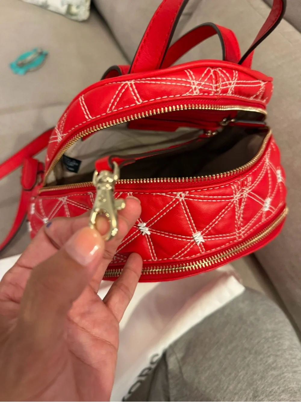 Michael Kors Red Quilted Mini Backpack with MK Emboss